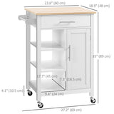 Îlot de cuisine, petit chariot de cuisine sur roulettes avec tablette ouverte et tiroir de rangement pour salle à manger