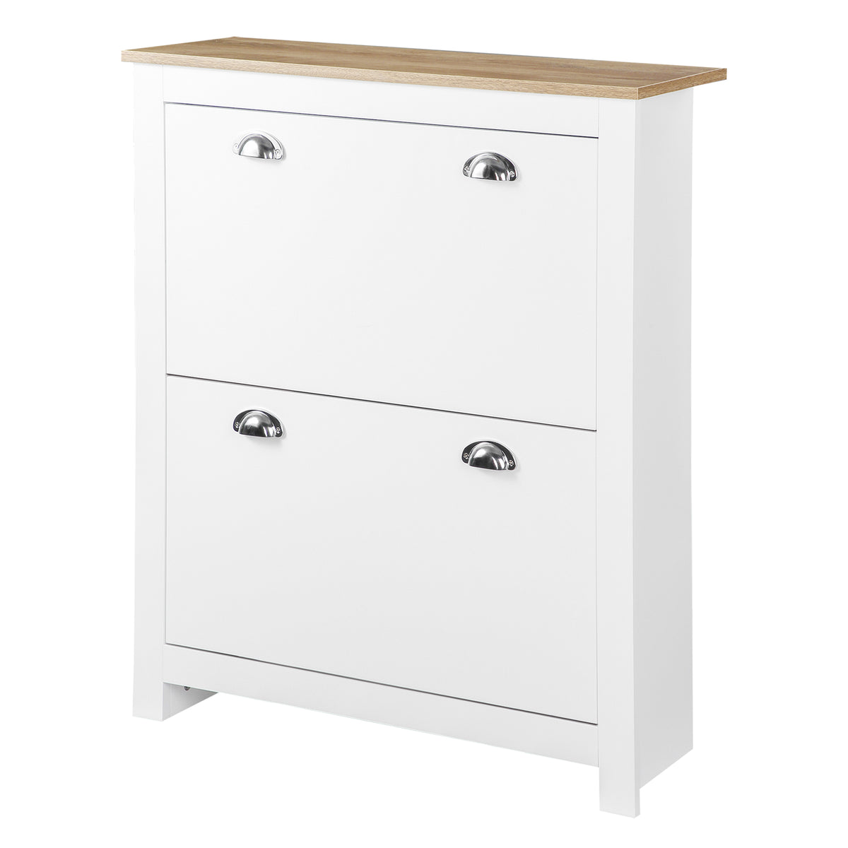 Armoire à chaussures moderne avec 2 tiroirs rabattables et tablettes ajustables, organiseur de rangement pour 12 paires pour entrée
