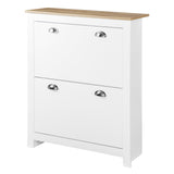 Armoire à chaussures moderne avec 2 tiroirs rabattables et tablettes ajustables, organiseur de rangement pour 12 paires pour entrée
