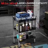 3-Tier Collapsible Tool Cart with Wheels, 150 LBS Capacity Folding Utility Cart with Handles for Garage Workshop