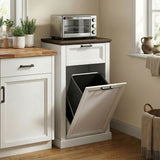 10 Gallon Trash Can Cabinet with Drawer, Farmhouse Tilt Out Garbage Cabinet Laundry Hamper