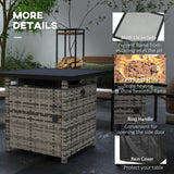 Outdoor PE Rattan Propane Fire Pit Table, 50, 000 BTU Pulse-Ignition Wicker Fire Table