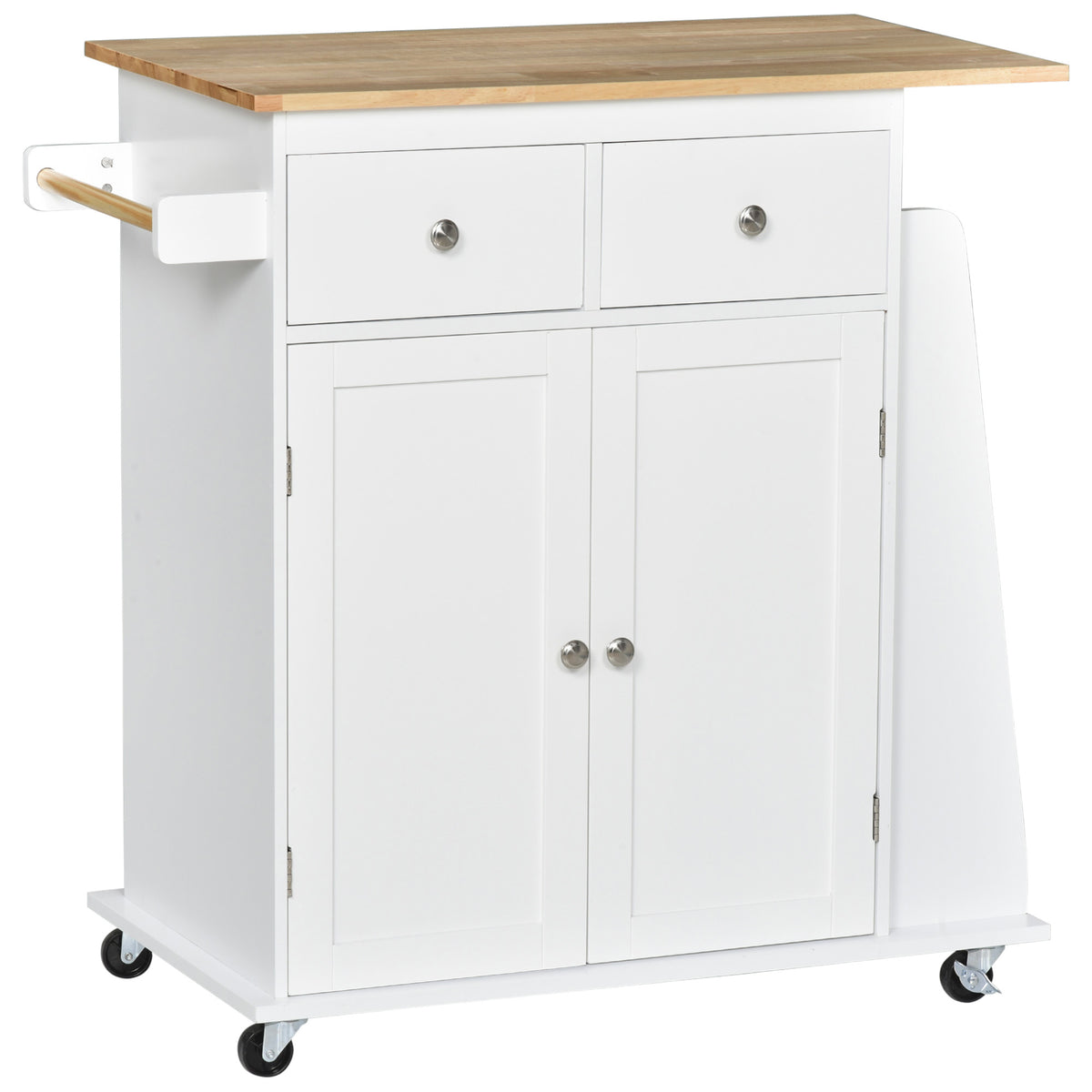 Rolling Kitchen Island Trolley Storage Cart with Rubber Wood Top, 3-Tier Spice Rack