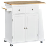 Rolling Kitchen Island Trolley Storage Cart with Rubber Wood Top, 3-Tier Spice Rack