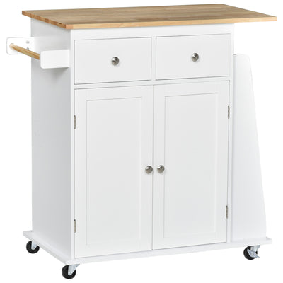 Rolling Kitchen Island Trolley Storage Cart with Rubber Wood Top, 3-Tier Spice Rack