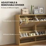 Narrow Shoe Storage Cabinet, Rattan Shoe Cabinet with 4 Flip Drawers and Adjustable Shelves for 20 Pairs