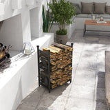 2-Tier Firewood Rack with Shovel, Outdoor Indoor Wood Storage Stacker