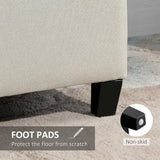 Banc d'entrée rectangulaire, rembourré en tissu de lin capitonné, pieds en bois, banc de rangement et pouf