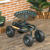 Garden Cart Garden Seat on Wheels with Tool Tray, 360° Swivel and Height Adjustable Seat