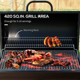 Barrel Charcoal BBQ Smoker, Barbecue with 420 sq.in. Cooking Area, Wheels