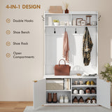 4-In-1 Hall Tree with Shoe Bench, Modern Coat Rack with Open Shelf for Hallway