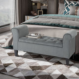Button Tufted Storage Ottoman Bench, End of Bed Bench with Rolled Arms