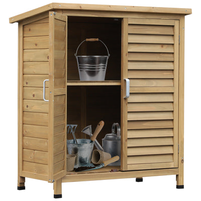 Wooden Garden Storage Shed Kit Wood Garage Tool Organisation Cabinet with 2 Door, 34
