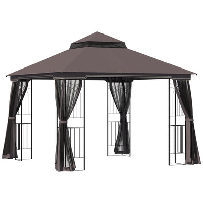 10'x10' Soft-top Patio Gazebo with Double Tier Roof, Mesh Curtains, Display Shelves