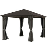 10' x 12' Deluxe Hardtop Gazebo with Metal Roof, Aluminum Frame Patio Gazebo Garden Sun Shelter Outdoor Pavilion with Curtains and Netting
