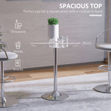 Round Dining Table, Modern Pub Table with Tempered Glass Top, Galvanized Metal Base, Small Dining Table