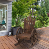 Chaise berçante en bois pour patio, chaise berçante wagon extérieure avec design à lattes et accoudoirs à roulettes pour jardin