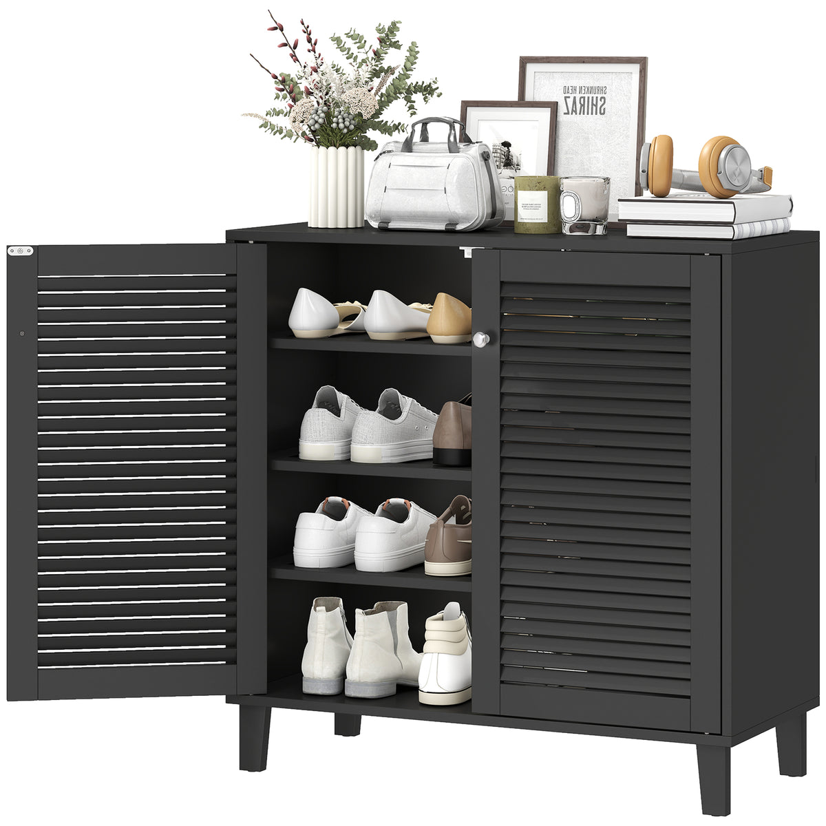 Shoe Cabinet with Adjustable Shelves Shoe Storage Cabinet with 2 Doors for Entryway Hallway