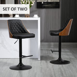 Modern Bar Stools PU Leather Set of 2 Swivel Bar Height Barstools Chairs with Adjustable Height, Round Heavy Metal Base and Footrest