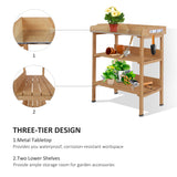 Outdoor Garden Wooden Potting Bench Work Station Table Tool Storage Shelf w/ Hooks