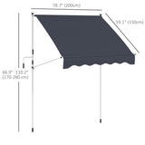 6.6'x5' Manual Retractable Patio Awning Sun Shelter Window Door Deck Canopy