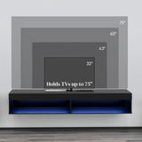 Meuble TV mural moderne avec rangement et éclairage LED pour téléviseurs jusqu'à 75 po, tablette TV flottante pour salon