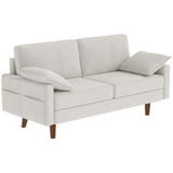 3 Seater Sofa, Velvet Upholstered Couch with Spring Cushions, Rubber Wood Legs and 2 Pillows
