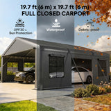 20' x 20' Heavy Duty Carport, Portable Garage Car Canopy Tent Shelter with 3 Roll-up Doors, 4 Windows