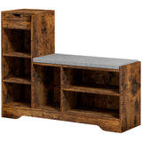 Banc de rangement pour chaussures rembourré avec siège, banc d'entrée avec tiroir et 6 étagères ouvertes pour le couloir