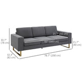 3 Seater Sofa, Linen Upholstered Cozy Padded Couch with Steel Leg