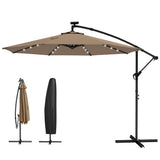 9.7 ft Cantilever Patio Umbrella with Solar Light, Garden Hanging Parasol with Cover, Tilt