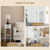 2 Tier Side Table, Narrow Tall End Table with Drawer and Shelf, Slim Wooden Nightstand for Living Room