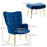 Modern Accent Chair with Ottoman, Upholstered Armchair with Footrest, Gold Metal Legs for Living Room