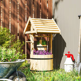 Wood Wishing Well Outdoor Wooden Planter with Hanging Bucket and Drainage Hole for Garden