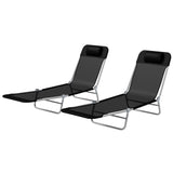 Outdoor Lounge Chair, Portable Adjustable Reclining Seat Folding Chaise Lounge Patio Camping Beach Tanning Chair Bed with Pillow