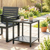 Outdoor Coffee Table 2-Tier Patio Coffee Table with Storage Shelf, Adjustable Feet for Garden Balcony Poolside