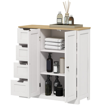 Freestanding Bathroom Floor Cabinet, Modern Bathroom Cabinet with Adjustable Shelf, 4 Drawers and 2 Doors