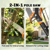 2-In-1 Manual Pole Saw, Secateurs with Safety Lock, 6.5ft Aluminium Telescopic Pole Pruner