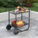 Outdoor Grill Cart with Storage, 2-Tier Bar Cart on Wheels with Side Handle, Steel Frame for Indoor Outdoor