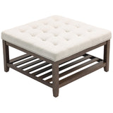 Ottoman Coffee Table, 32 Inch Square Footrest Ottoman with Storage, Linen Upholstered Tufted Footstool