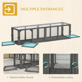 Outdoor Cat Tunnel, Wooden Play Cat Enclosure, Extendable Pet Run with 3 Doors