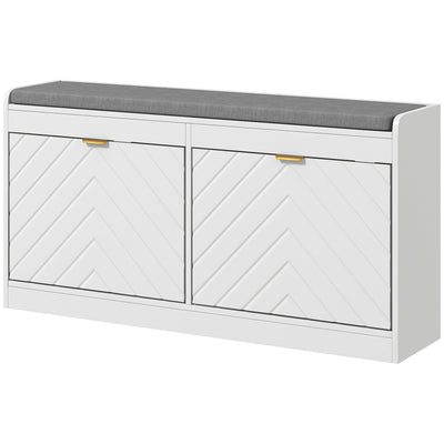 Shoe Storage with Seat, Upholstered Hallway Bench, Shoe Bench with 2 Flip Drawers and 4 Vents for 8 Pairs of Shoes