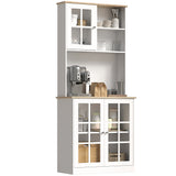 Buffet de cuisine avec huche, garde-manger de rangement avec 3 armoires, 2 étagères ouvertes et grand plan de travail
