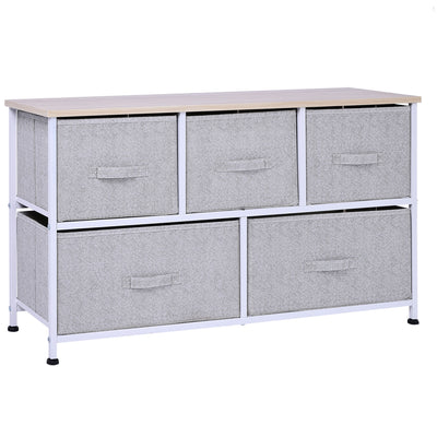 Linen Drawer Cabinet Organizer Storage Dresser Tower with 5 Removable Drawer Metal Frame Adjustable Feet for Living Room