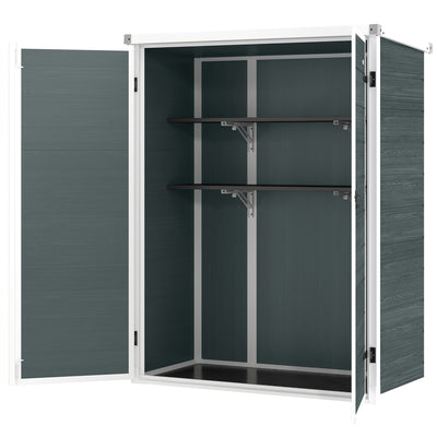 Outdoor 4.4' x 2.3' Plastic Storage Shed with Lockable Doors and Foldable Shelves, Wood-Effect Garden Shed