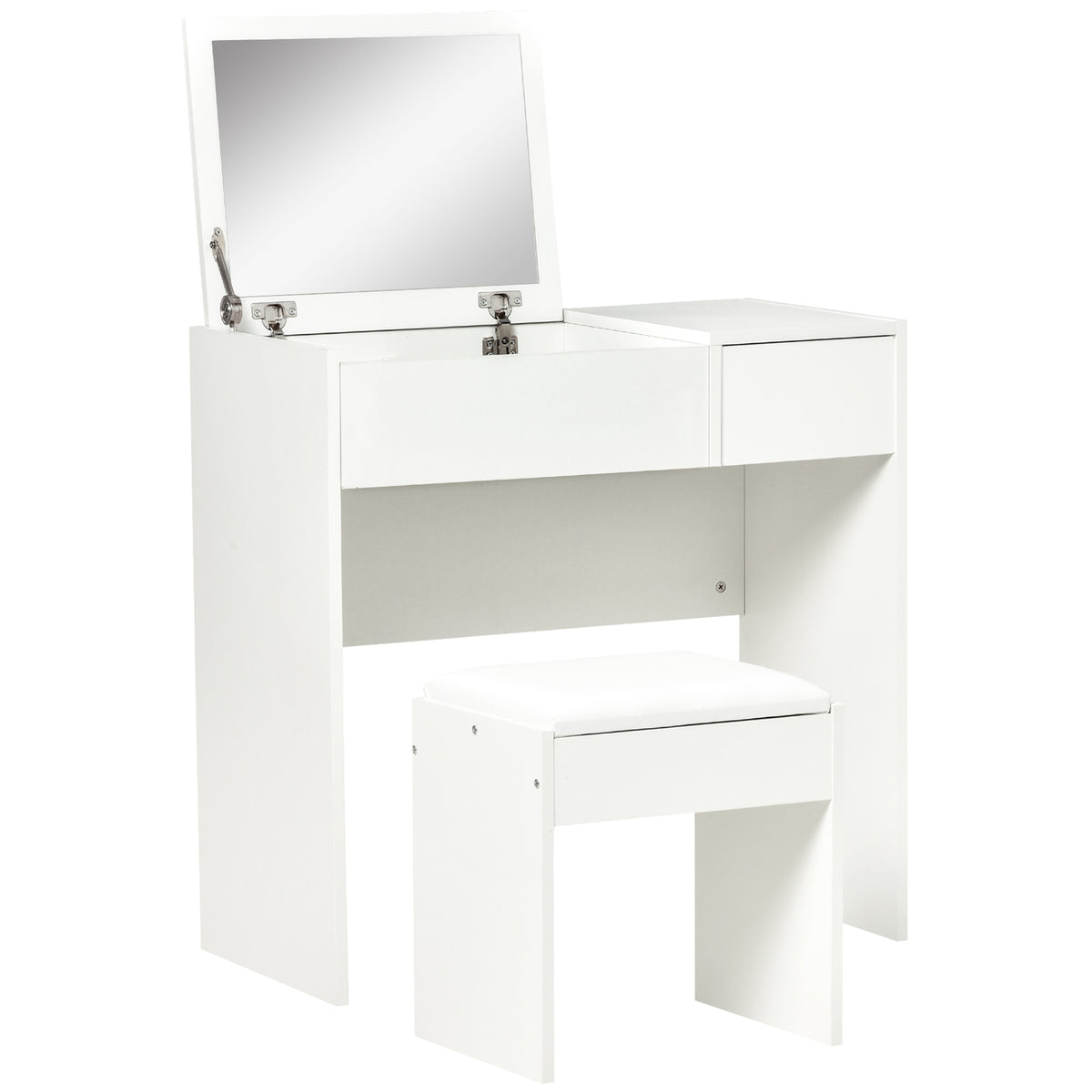 Modern Vanity Set with Flip Top Mirror and Cushioned Stool, Dressing Table with Storage Drawer for Bedroom