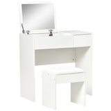 Modern Vanity Set with Flip Top Mirror and Cushioned Stool, Dressing Table with Storage Drawer for Bedroom
