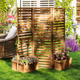 Outdoor Privacy Screen Wood Privacy Panel with 4 Planter Boxes, Raised Bed with 3 Panels