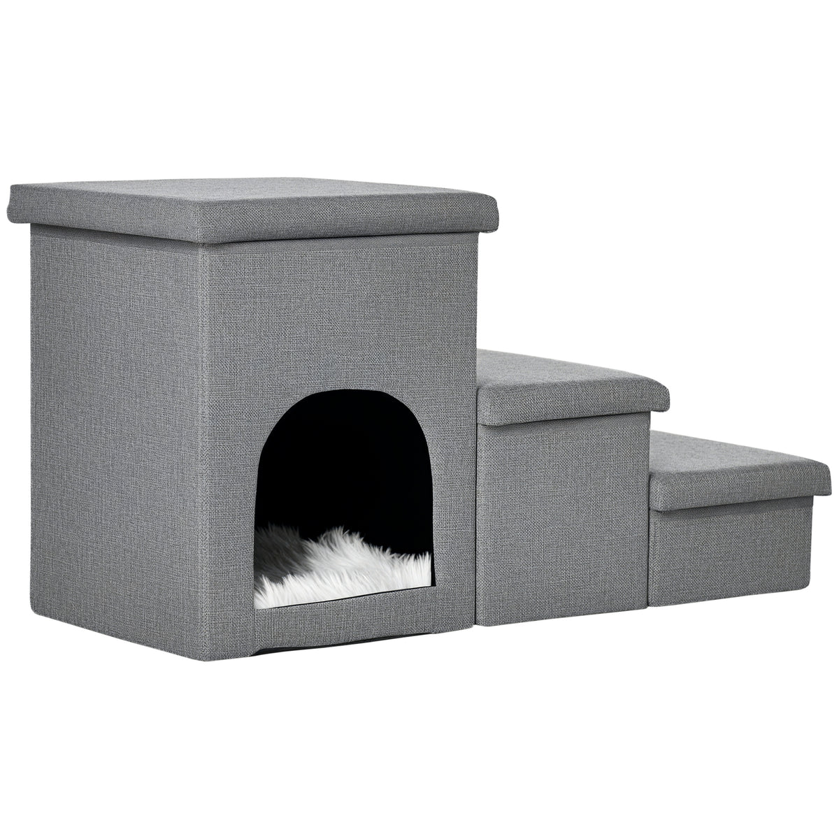 Dog Ramp with Storage Boxes and Condo, 3-step Pet Stairs for High Beds and Couch with Washable Plush Cushion