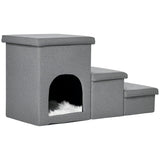 Dog Ramp with Storage Boxes and Condo, 3-step Pet Stairs for High Beds and Couch with Washable Plush Cushion